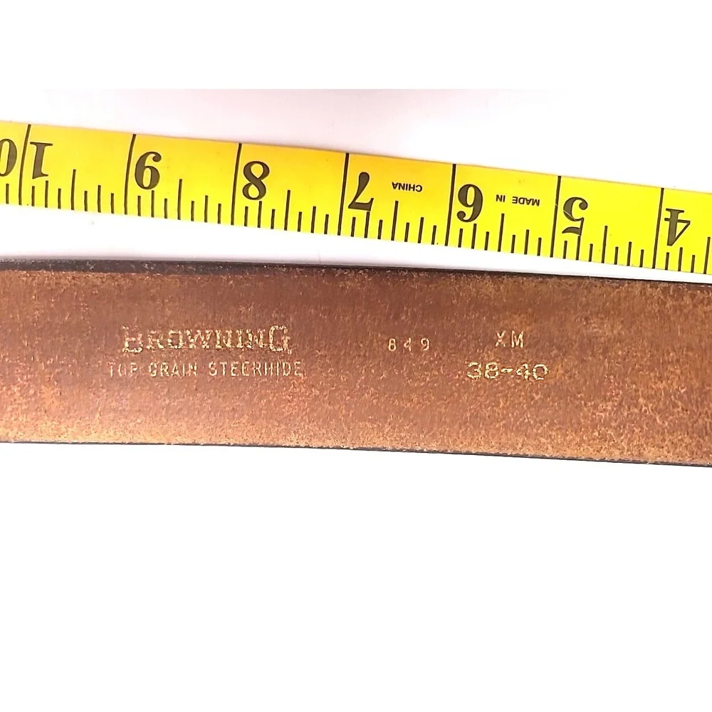 Browning Mens Belt Genuine‎ Full Grain Leather sz 38 With Wolf Head Buckle